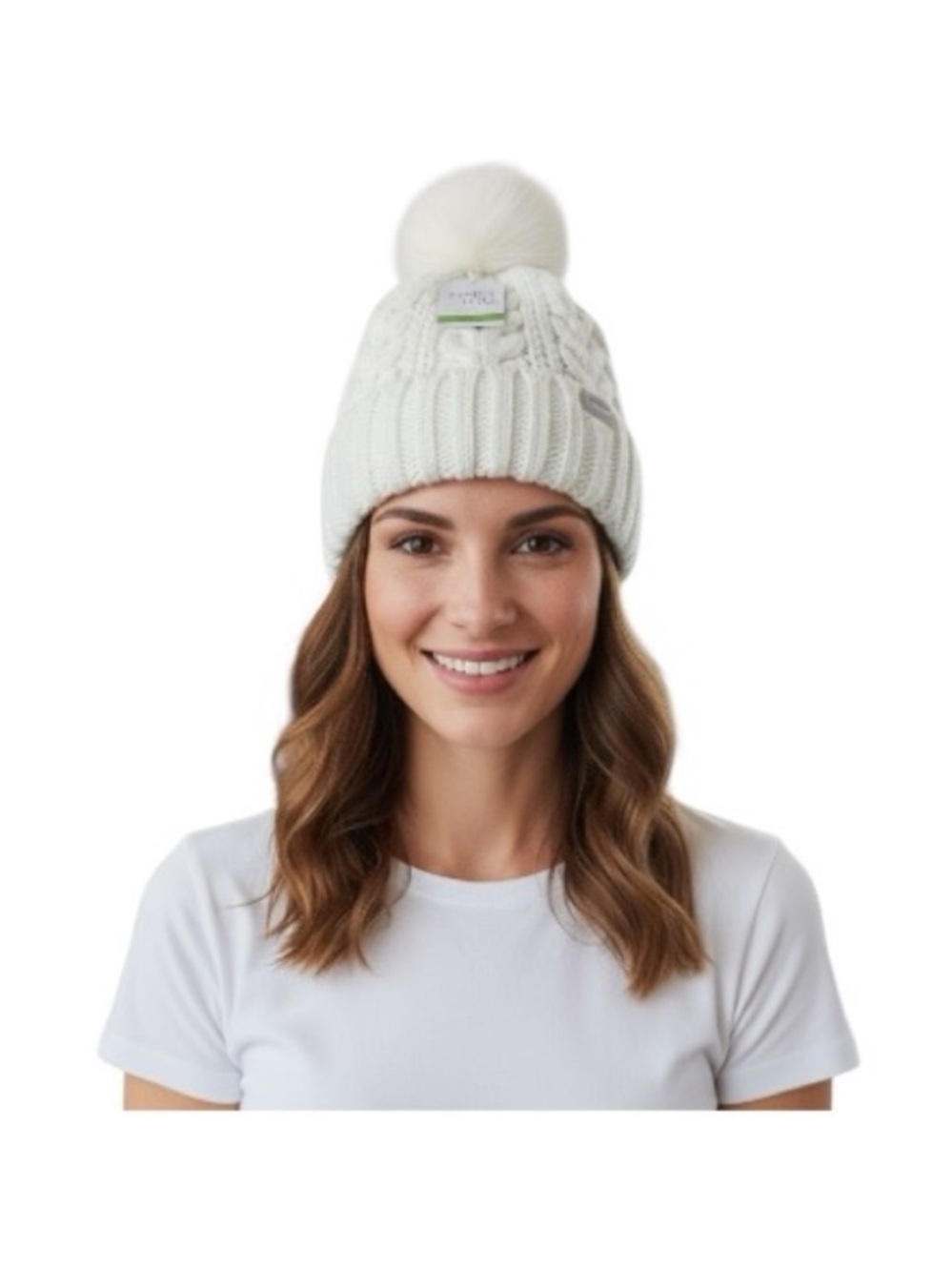 Time And Tru Cable Knit Plush Beanie With Pom Pom